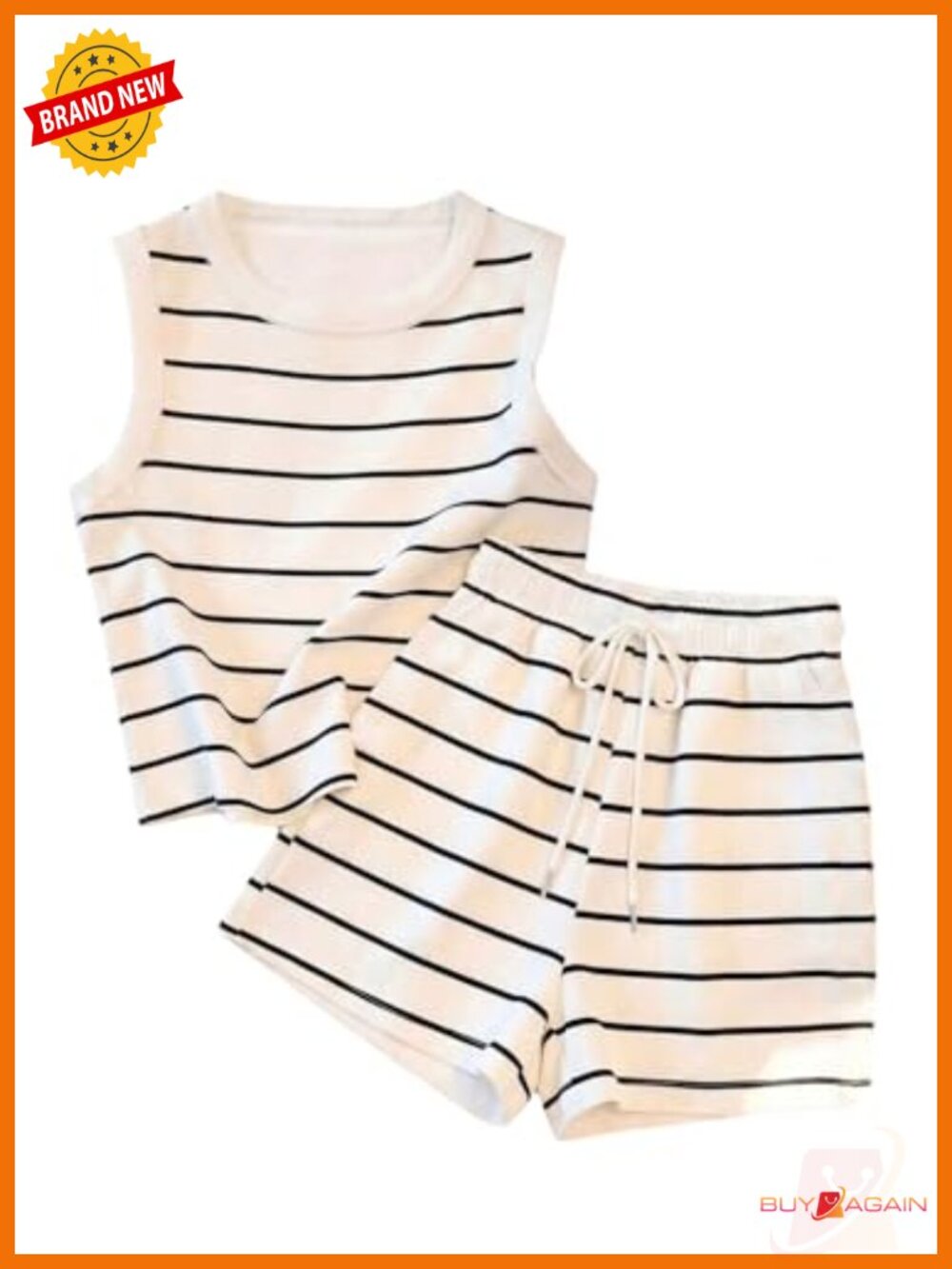 Striped 2 Piece Skorts Set Tank Top Shorts Soft Stretch